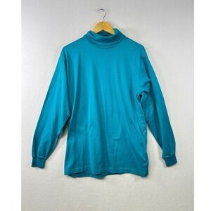 Cross Creek Vintage Teal Long Sleeve Turtleneck Top XL Cotton Lisle‎ Made in USA